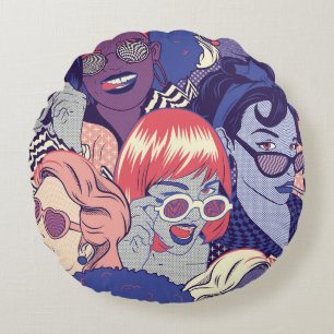 Coussins Ronds Retro Pop Art Comic Girls Seamless Motif. Gestionn