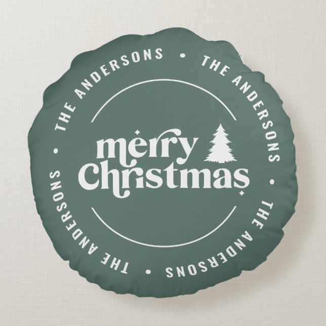 Coussins Ronds Rétro Sage Vert Noël Moderne Minimal Unique (Dos)