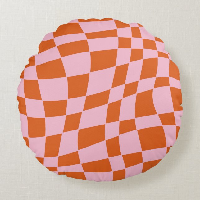 Coussins Ronds Retro Super Wavy Psychedelic Checkerboard Vérifier (Devant)