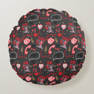 Coussins Ronds Retro Valentine's Day Love Doodles