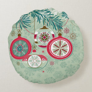 Coussins Ronds Rétros ornements bleus et rouges de Noël