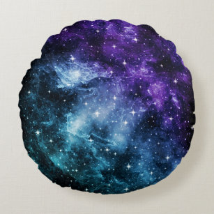 Coussins Ronds Rêve de nébuleuse de galaxie Turquoise #1