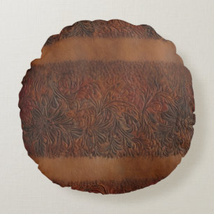 Coussins Ronds Revêtement en cuir d'imitation florale