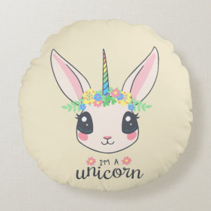 Coussins Ronds "rien n'est impossible" drôle de licorne lapin
