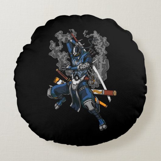 Coussins Ronds Robot Ninja Samurai Guerrier Arts Martiaux (Devant)