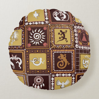 Coussins Ronds Rock Art Imitation : Motif Vintage.