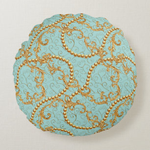 Coussins Ronds Rococo éléments dorés sans couture motif. Texte or