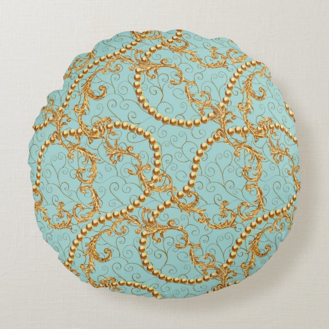 Coussins Ronds Rococo éléments dorés sans couture motif. Texte or (Devant)