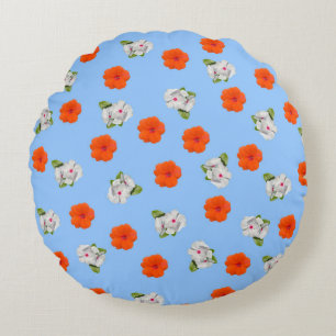 Coussins Ronds Romance florale (arrière - plan bleu)