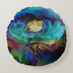 Coussins Ronds Romantique élégant tableau turquoise floral aquare