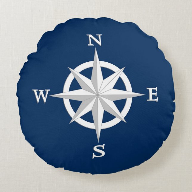 Coussins Ronds rose Compass 8 points, blanc et bleu marine (Devant)