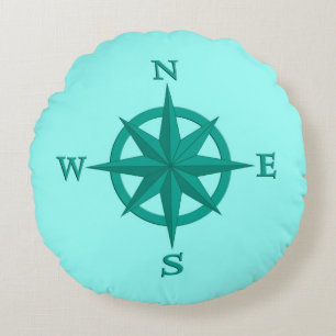 Coussins Ronds rose Compass 8 points, Turquoise et Aqua