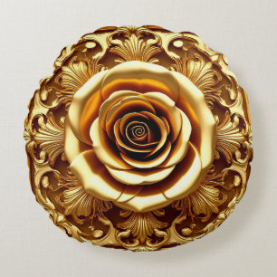Coussins Ronds Rose dorée élégante avec cadre décoratif orné