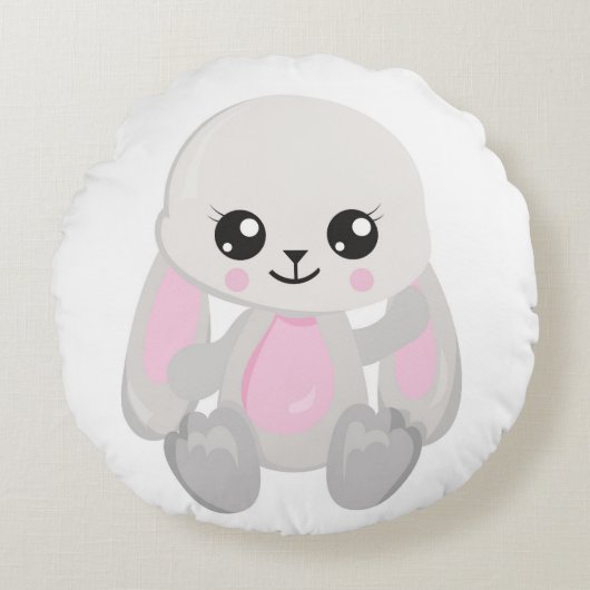 COUSSINS RONDS ROSE ET BLANC PLUSH BUNNIES (Devant)