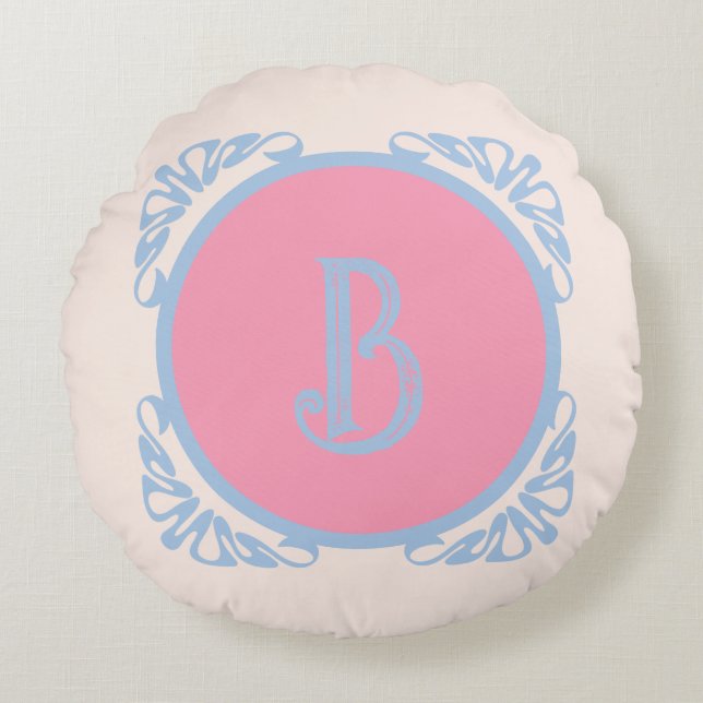 Coussins Ronds Rose et bleu personnalisés (Devant)