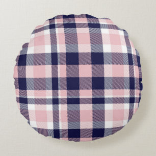 Coussins Ronds Rose et marine Plaid, à damiers, tartan sans soudu