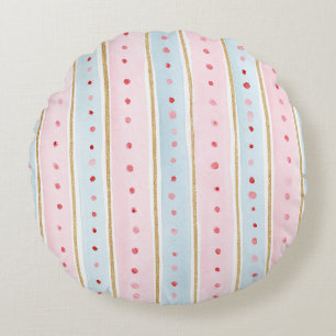 Coussins Ronds Rose Féminin Or Bleu Rayures