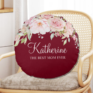 Coussins Ronds Rose Fleur Rose Pâle La Meilleure Maman Qui Soit