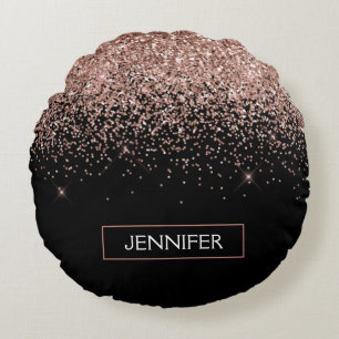 Coussins Ronds Rose Gold Blush Parties scintillant rose Monogramm