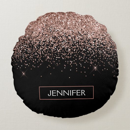 Coussins Ronds Rose Gold Blush Parties scintillant rose Monogramm (Devant)