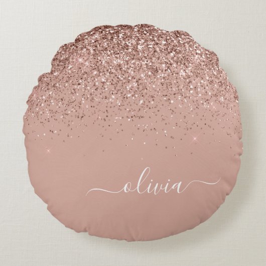 Coussins Ronds Rose Gold Blush Pink Parties scintillant Script Mo (Devant)