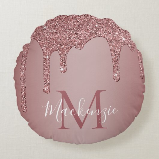 Coussins Ronds Rose Gold Sparkle Parties scintillant Drives Monog (Devant)