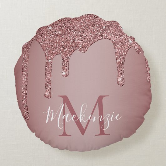 Coussins Ronds Rose Gold Sparkle Parties scintillant Drives Monog (Dos)