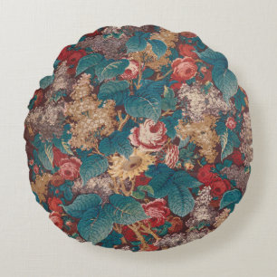Coussins Ronds Rose, Lilas, Motif de Grandes Feuilles Jardin Vint