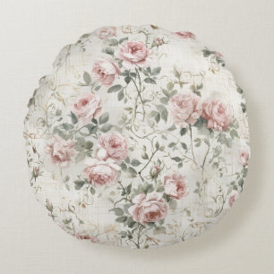 Coussins Ronds Rose Pâle Élégant Floral Cottagecore Vintage