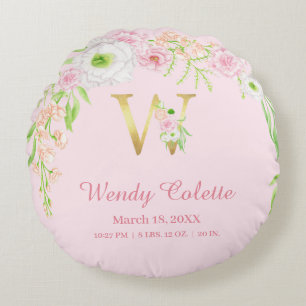 Coussins Ronds Rose Pâle Or Monogramme "W" Statistiques Bébé Fill