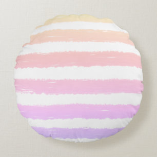 Coussins Ronds Rose pastel violet jaune rayures aquarelle