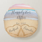 Coussins Ronds Rose poudré chic plage couples coeurs sable (Devant)