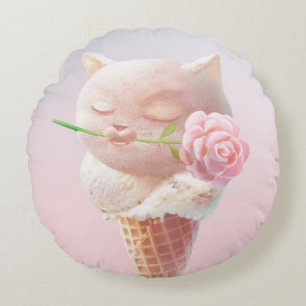 Coussins Ronds Rose Romantique : Mademoiselle Miaou Cône de Glace