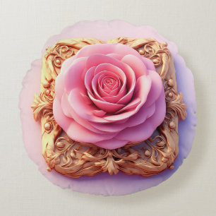 Coussins Ronds Rose rose avec des détails ornementaux dorés compl