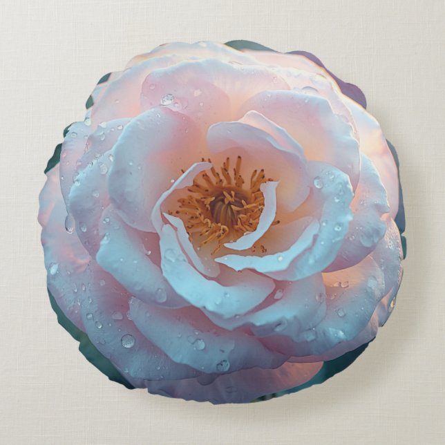 Coussins Ronds Rose rose clair avec rosée (Devant)