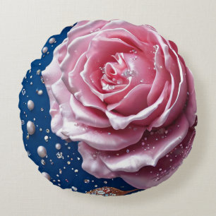Coussins Ronds Rose Rose Élégante avec Perles et Cristaux