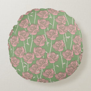 Coussins Ronds Rose rose verte Retro Y2K les années 70 Motif de f