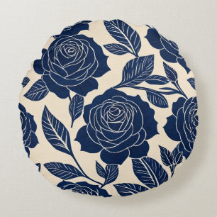Coussins Ronds Rose stylisé bleu et blanc cassé