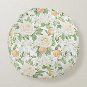 Coussins Ronds Roses blanches romantiques Floral aux pêches