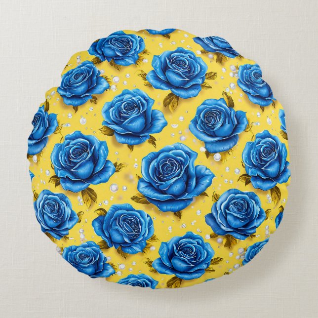 Coussins Ronds Roses bleues 3d (Devant)