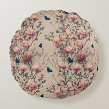 Roses de printemps vintage avec papillons bleus