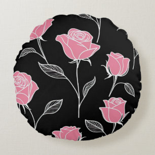 Coussins Ronds Roses roses roses sur noir