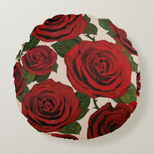 Coussins Ronds Roses rouges. Arrière - plan floral sans couture.