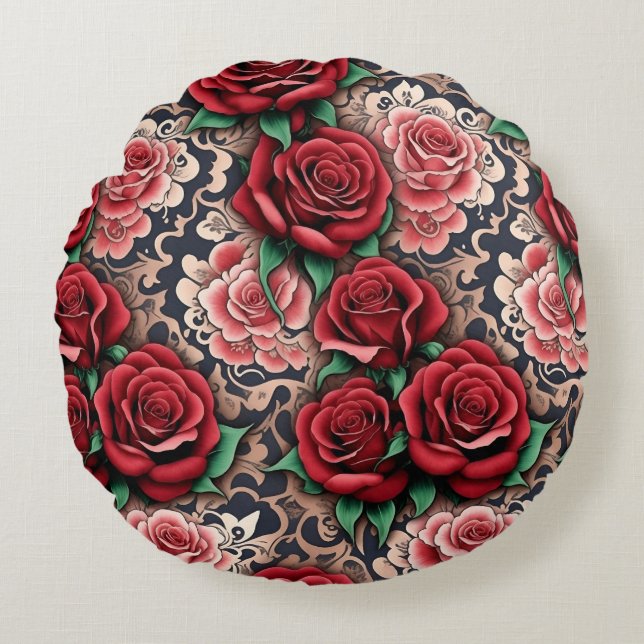 Coussins Ronds roses rouges baroques (Devant)