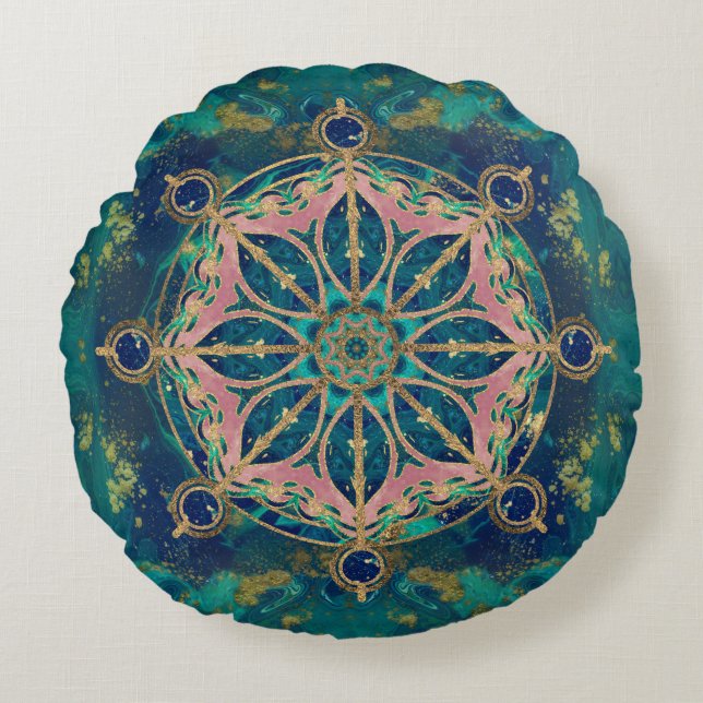 Coussins Ronds Roue de Dharma - pierre gemme et or de (Devant)