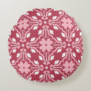 Coussins Ronds Rouge, beige à fleurs, papier peint motif sans cou