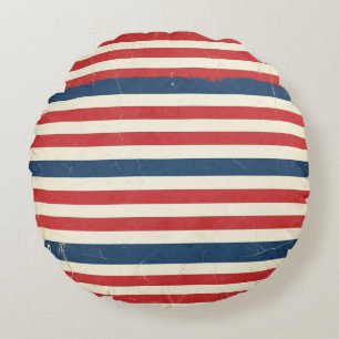 Coussins Ronds Rouge Blanc Bleu Rayures Patriotiques Vintage