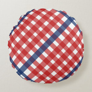 Coussins Ronds Rouge blanc et bleu En vichy plaid