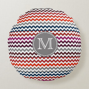 Coussins Ronds Rouge blanc gris Chevron Zigzag Monogramme