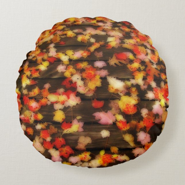 Coussins Ronds Rouge clair Jaune d'automne Maple Feuilles (Devant)